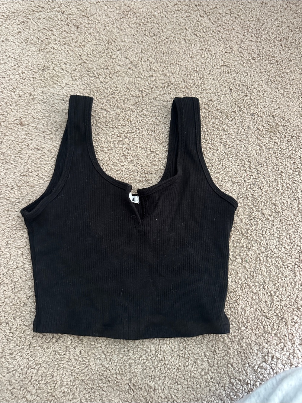 Garage Black Ribbed V-Notch Crop Tank - Women